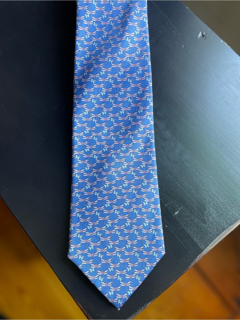 Brooks Brothers Men's Blue Patterned 100% Silk Tie Pink Dragonfly Motif